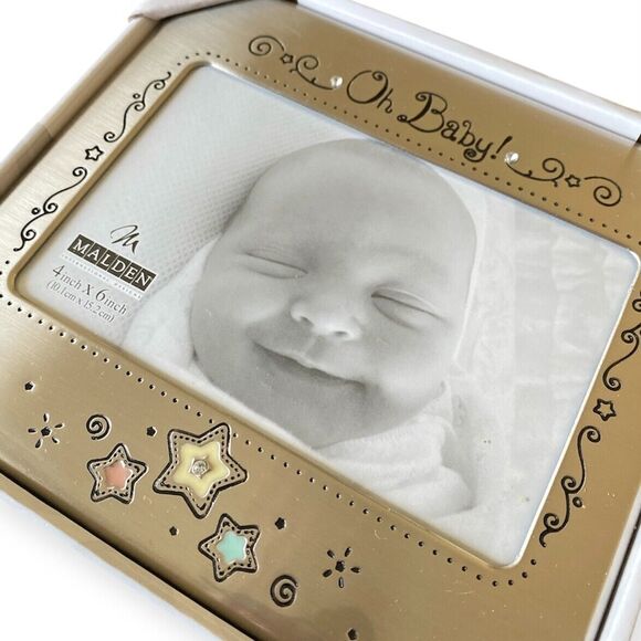 Baby Picture Frame for 4x6 Photo Silver Nursery Decor Baby Shower Gift Parents - Picture 2 of 4